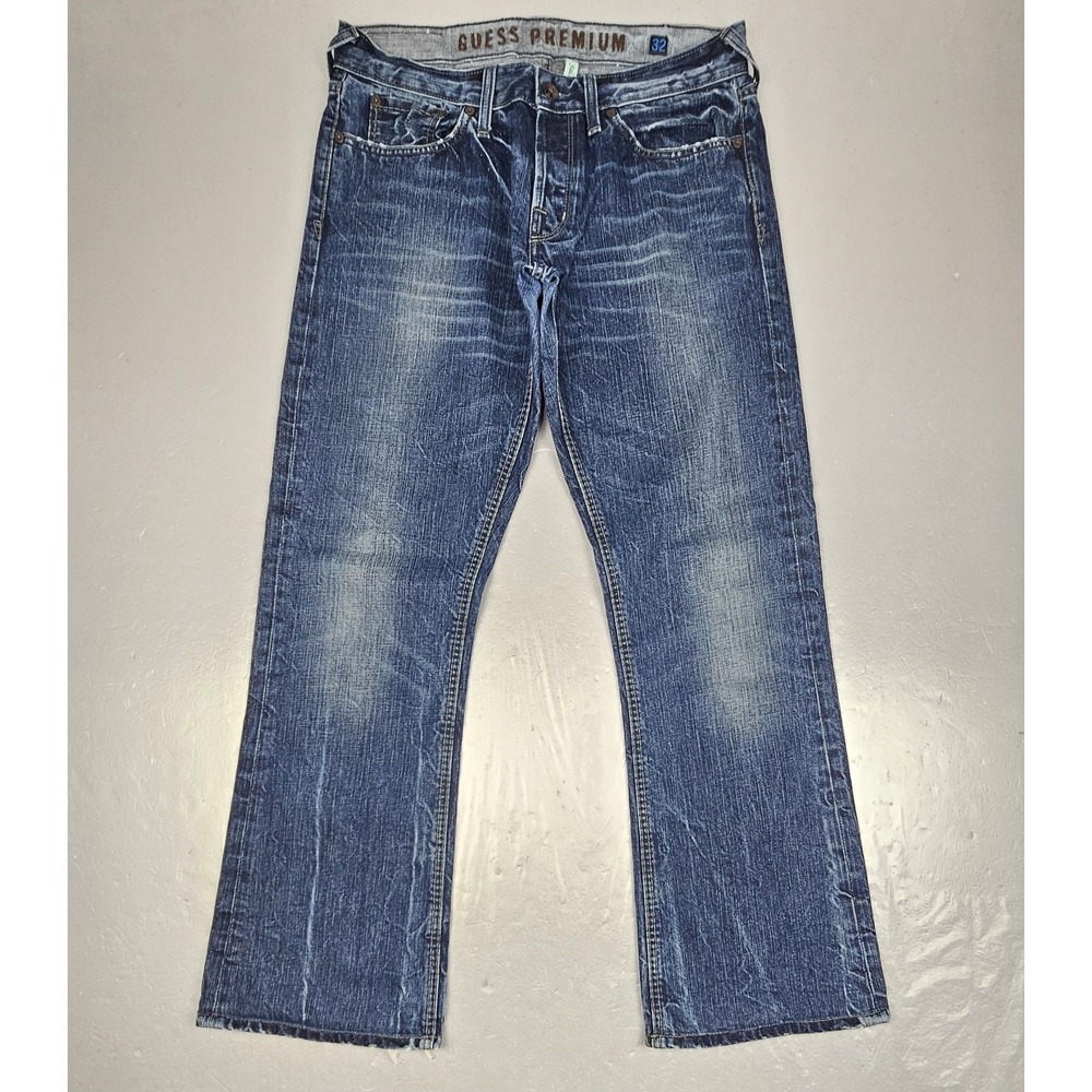 GUESS Jeans Mens 32x30 FALCON Slim Boot Dark Blue Wash Y2K Button Fly Denim